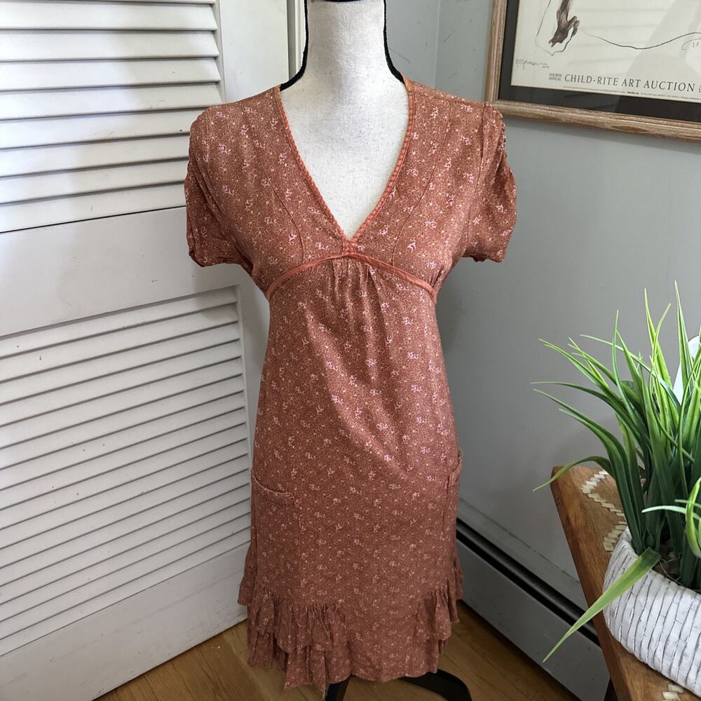 Antilia Femme Dress Womens Medium Burnt Orange Babydoll Retro Y2K Dainty Prairie
